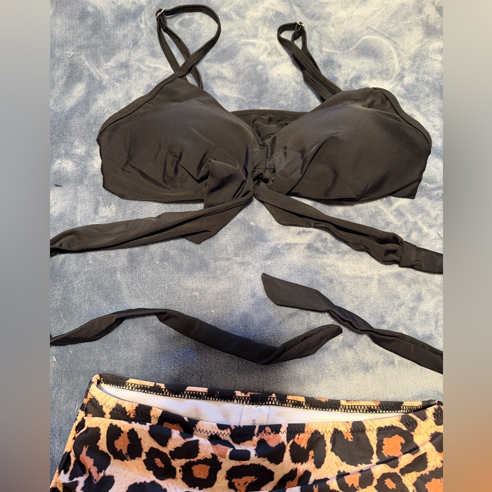 Black & Cheetah Print High-waisted Bikini